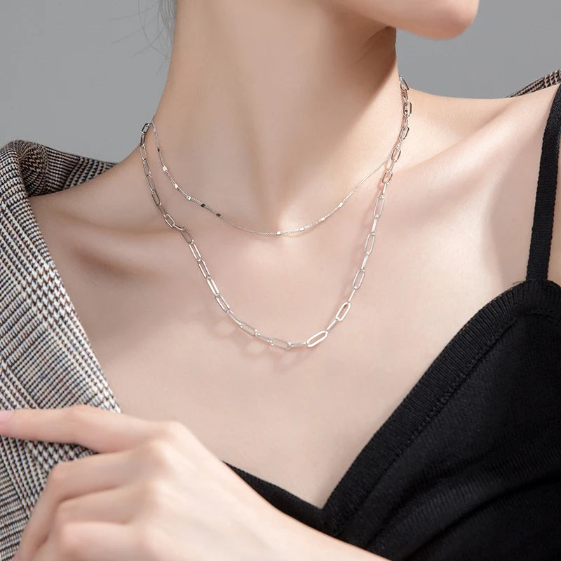 Collar de cadena de eslabones geométricos de doble capa de plata esterlina 925 de Modian Classic Fashion para mujer, accesorios de joyería fina para fiestas