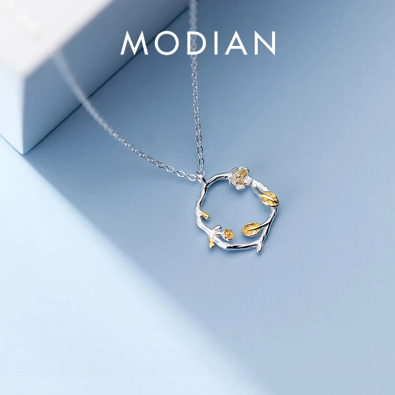 Modian 2021 New LuxurySterling Silver 925 Tree And Flower Choker Neckalce Pendant for Women Charm Statement Jewelry Collier