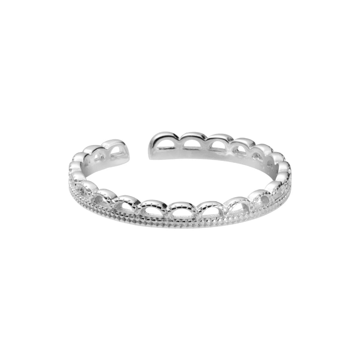 Anillo Modian de plata de ley 925 auténtica con diseño de encaje geométrico ondulado para mujer, talla única, joyería fina.