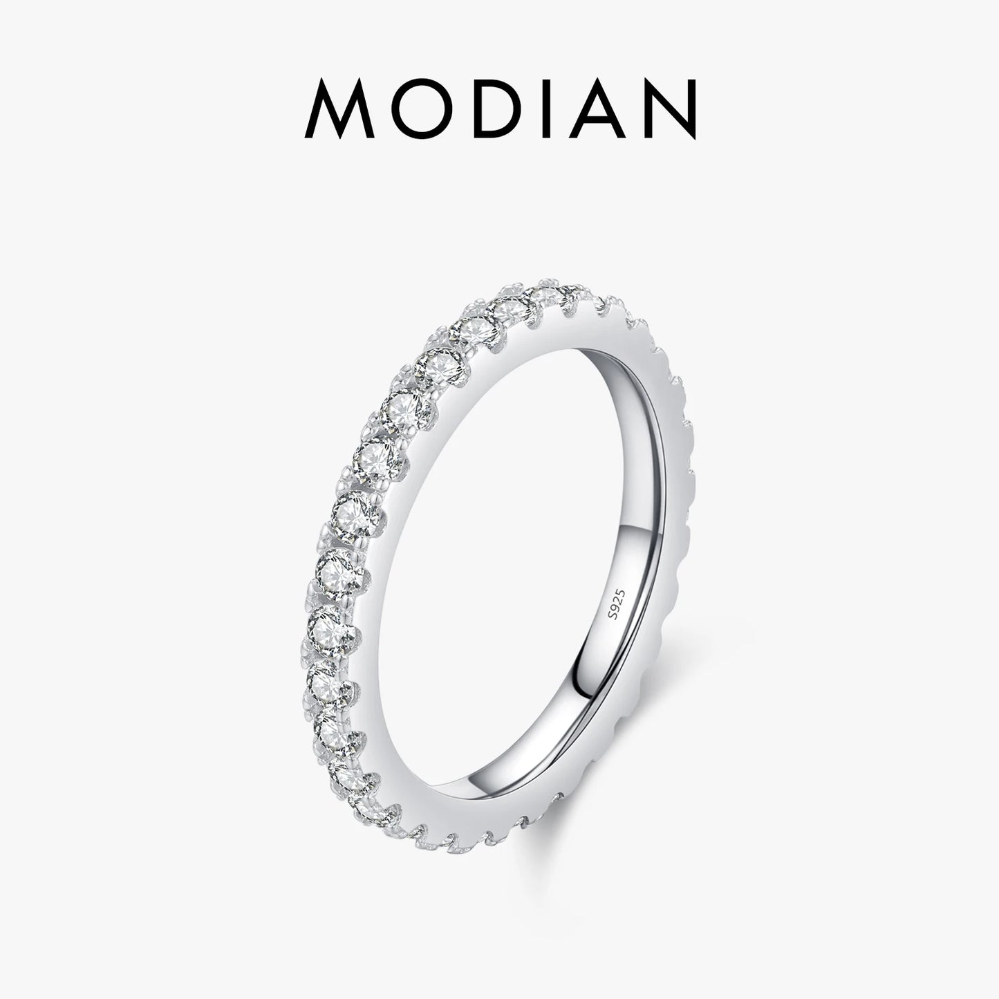 Anillo apilable de moissanita de lujo MODIAN para mujer, color D, plata de ley 925 auténtica, joyería de boda con exquisita caja de regalo.