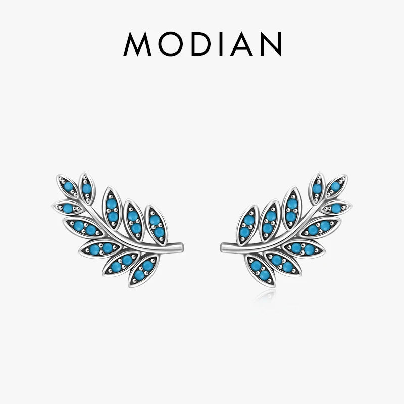 Pendientes MODIAN de plata de ley 925 con forma de hoja vintage, de lujo, con turquesa natural, para mujer, regalo de aniversario, joyería fina.
