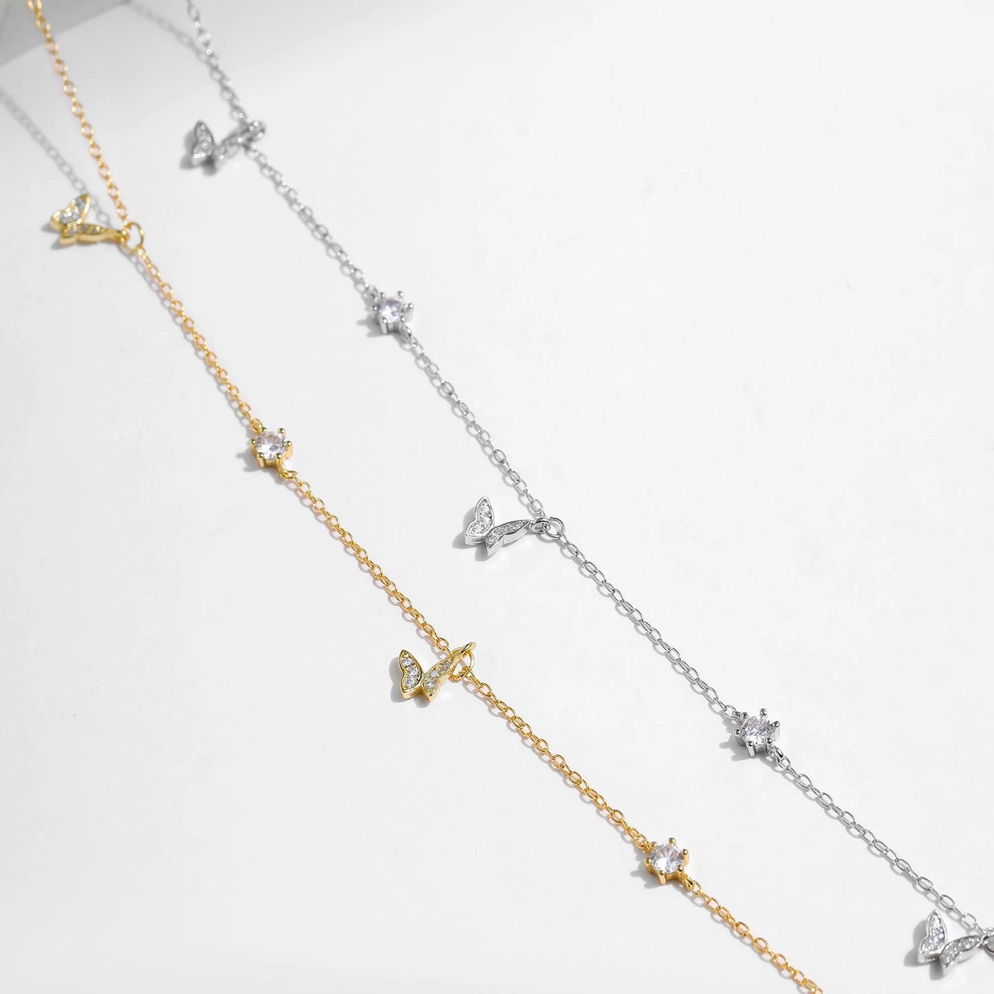 MODIAN Flying Butterfly CZ Necklace 925 Sterling Silver Simple Link Chain Charms White Gold Plated Necklaces For Women Jewelry
