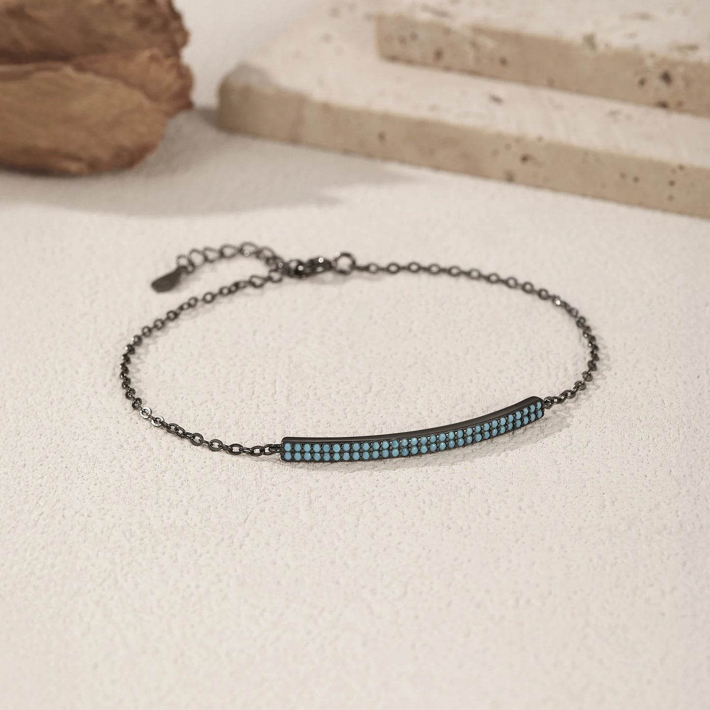 MODIAN 925 Sterling Silver Retro Synthetic Turquoise Bracelet Punk Black Simple Link Chain Bracelets For Women Fine Jewelry