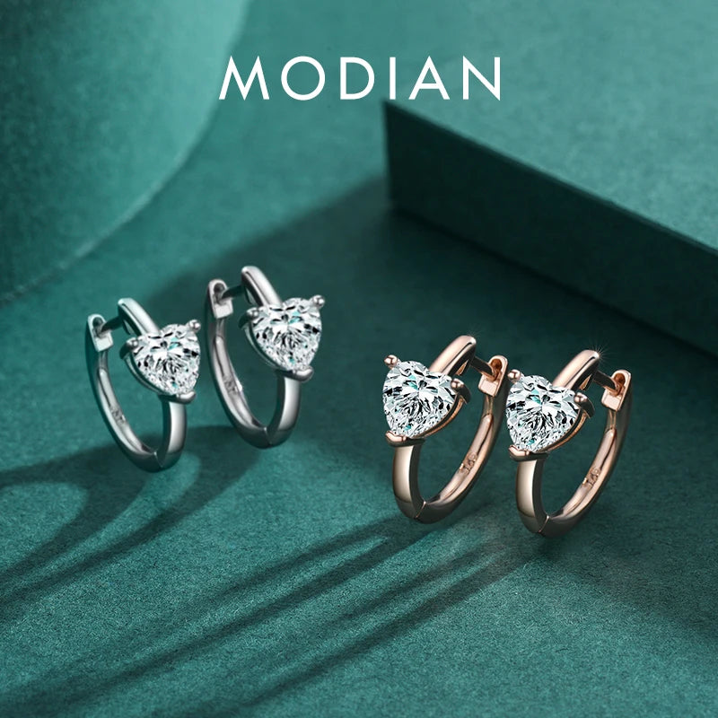 Pendientes MODIAN de plata de ley 925 pura con forma de corazón romántico para mujer, pendientes de circonita fina, joyería de boda, regalo de compromiso