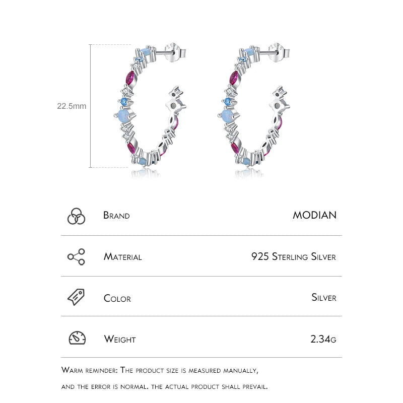 Pendientes Modian auténticos de plata de ley 925 con circonitas de color arcoíris para mujer, regalo de boda, joyería fina.