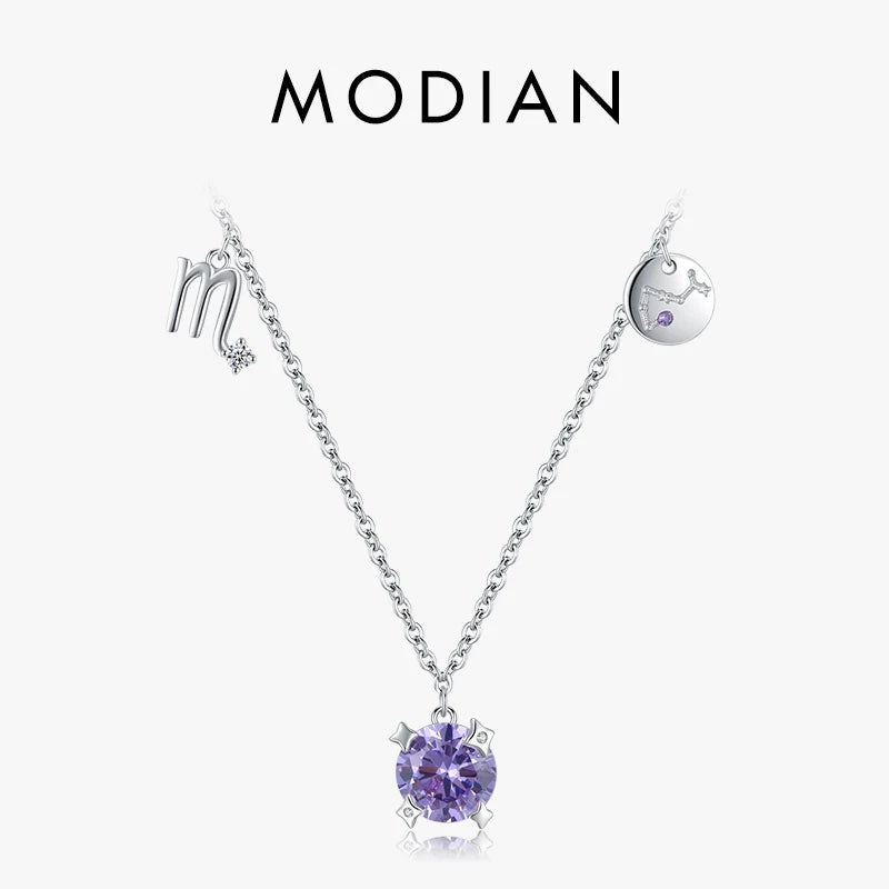 Collar Modian de plata de ley 925 con colgante de constelación de Escorpio, de lujo, con circonitas redondas, para mujer, joyería, bisutería, regalos para niña.