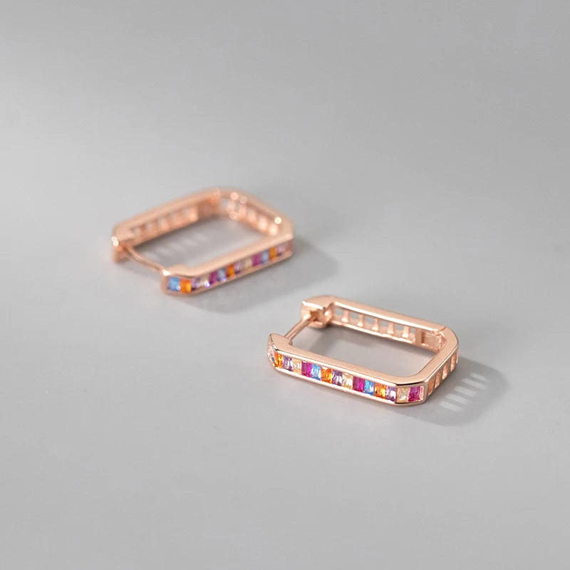 Pendientes de aro Modian de plata de ley 925 con circonitas de colores arcoíris, rectangulares, modernos, para mujer, para fiesta, boda, joyería fina.