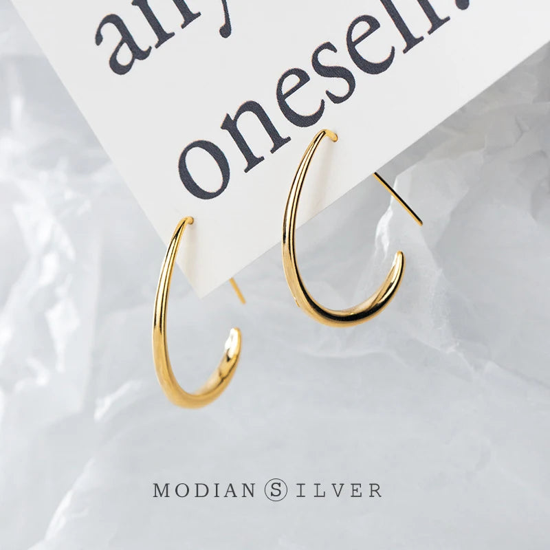 Pendientes de gota ovalados geométricos de color dorado de Modian para mujer, pendientes de gancho de plata de ley 925 a la moda, diseño de joyería fina
