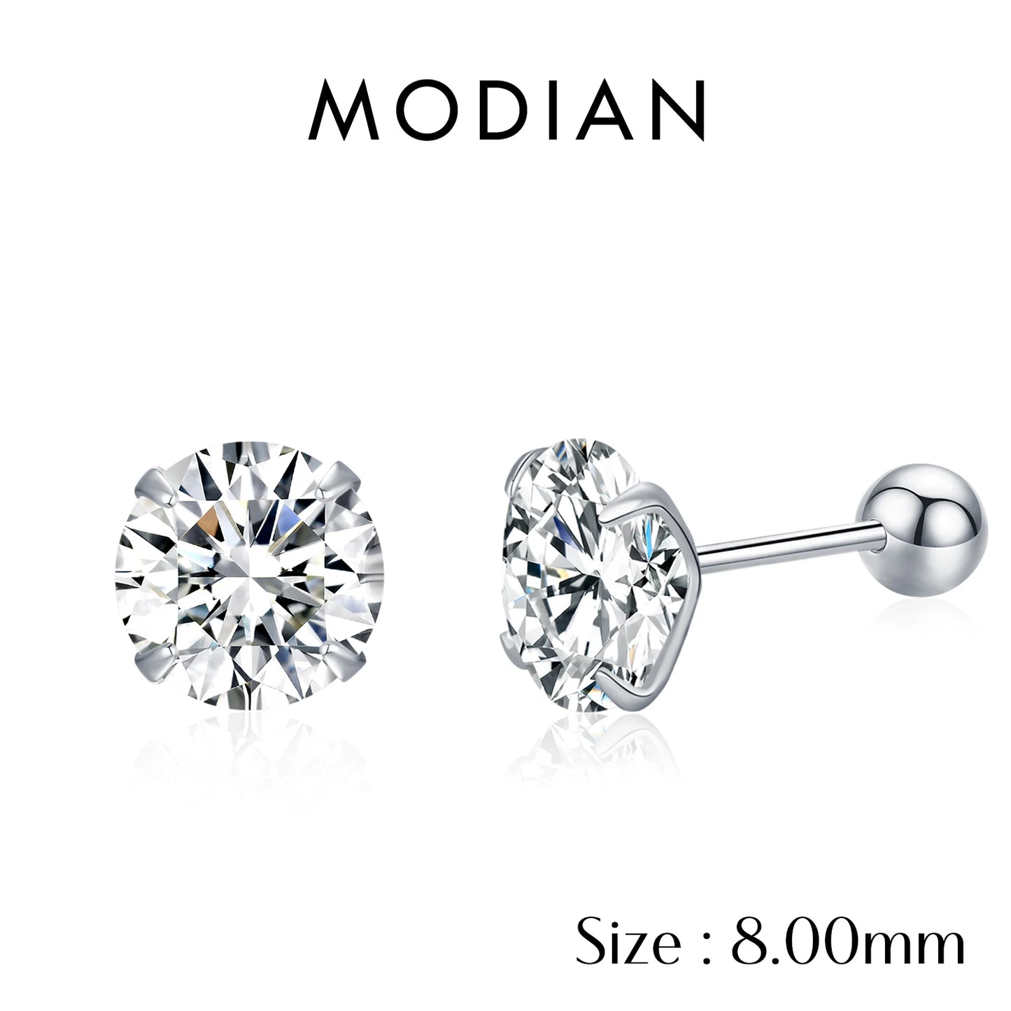 MODIAN Multicolor 925 Sterling Silver Elegant Beads Screw Earrings Classic Round CZ Stud Earrings For Women Jewelry 2.5MM-8MM