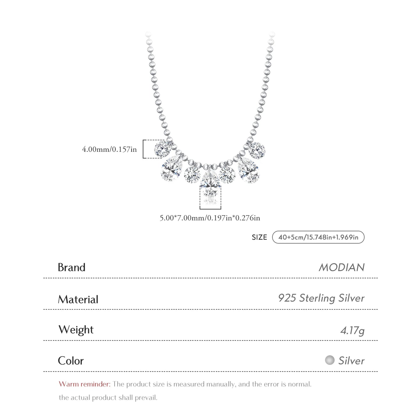 MODIAN Sparkling Pear Zirconia Necklace 925 Sterling Silver Fashion Beads Link Chain Pendant Necklace For Women Fine Jewelry