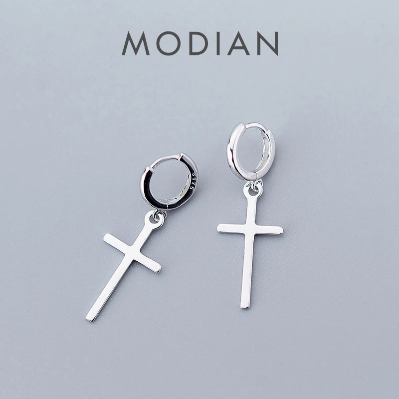 Pendientes colgantes con forma de cruz de Modian para mujer, aretes clásicos de moda, joyería de plata de ley 925