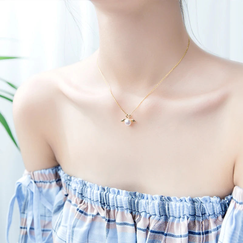 Colgante elegante de alas de ángel de plata de ley 925 con forma de corazón y perla natural de Modian para mujer, joyería fina.