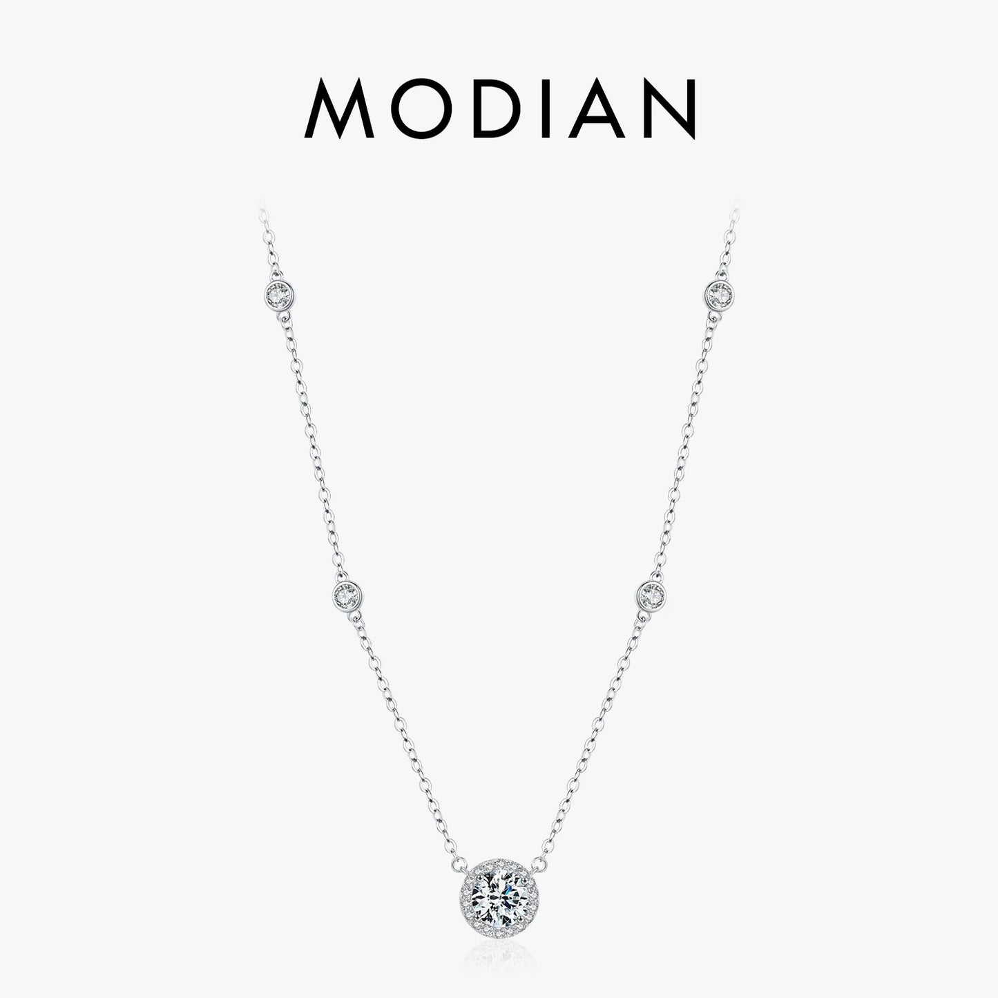 MODIAN 925 Sterling Silver Luxury Round Clear AAAAA Zircon Pendant Necklace For Women Wedding Engagement Bridal Fine Jewelry