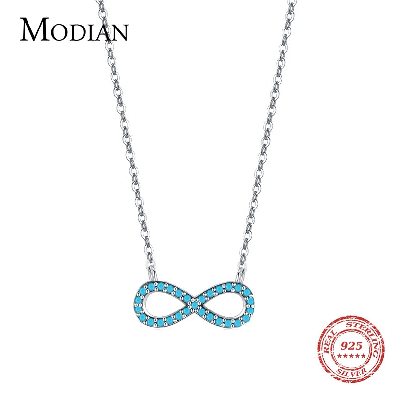 Collar con colgante romántico de amor infinito de turquesa natural de plata esterlina 925 de MODIAN para mujer, regalo de San Valentín, joyería