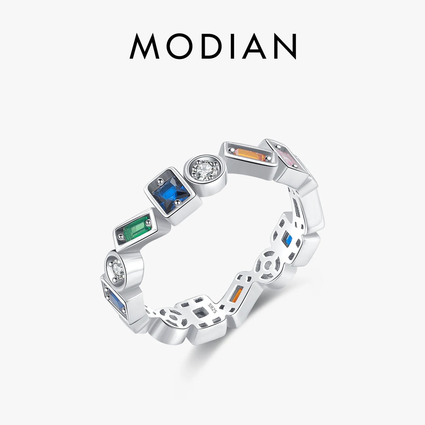 Anillo de dedo apilable de diseño irregular de plata esterlina 925 de MODIAN, anillos de fiesta de circonitas coloridas de moda para mujer, regalo de joyería