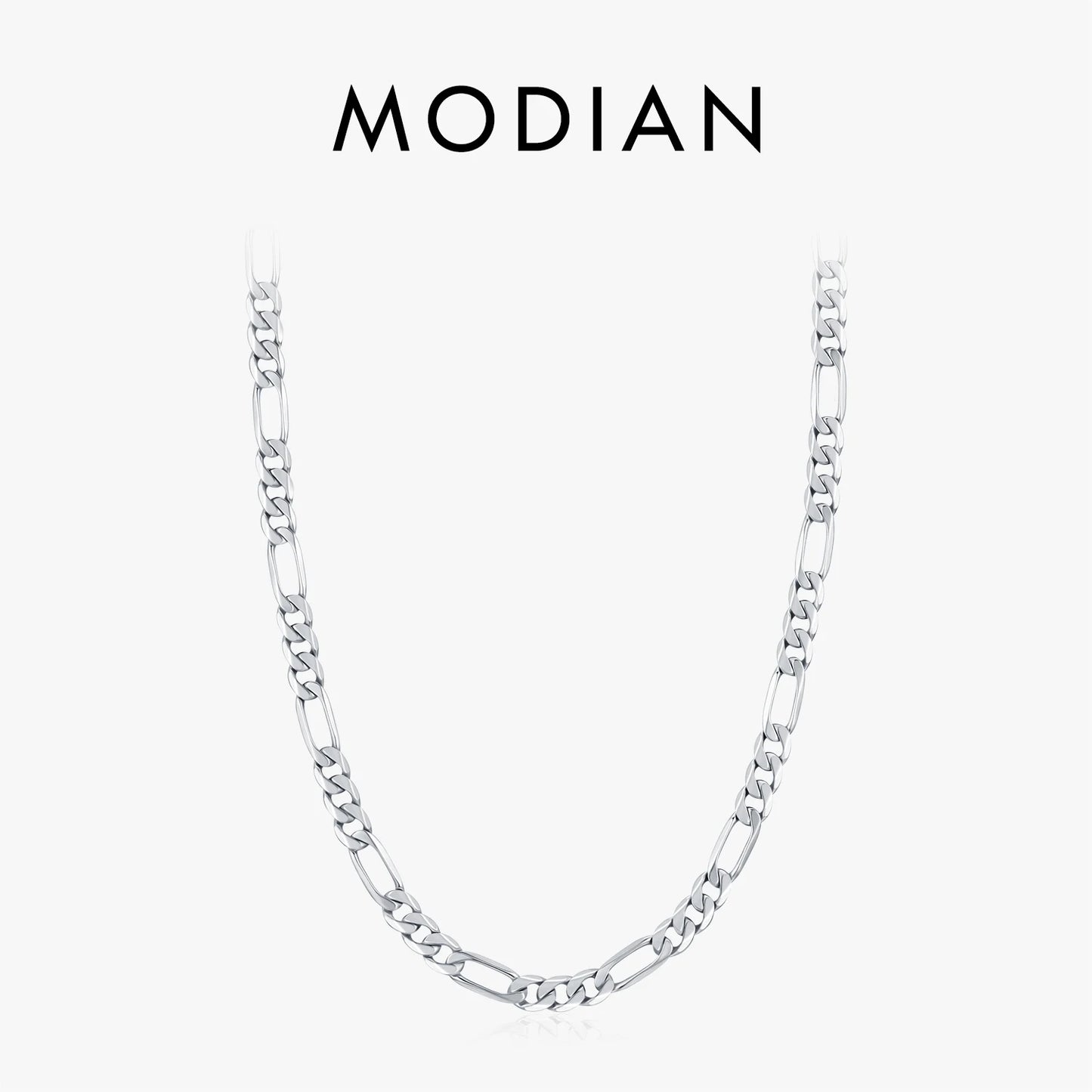 Collar corto MODIAN de plata de ley 925 maciza con cadena Figaro geométrica simple para mujeres y hombres, joyería fina, regalos.