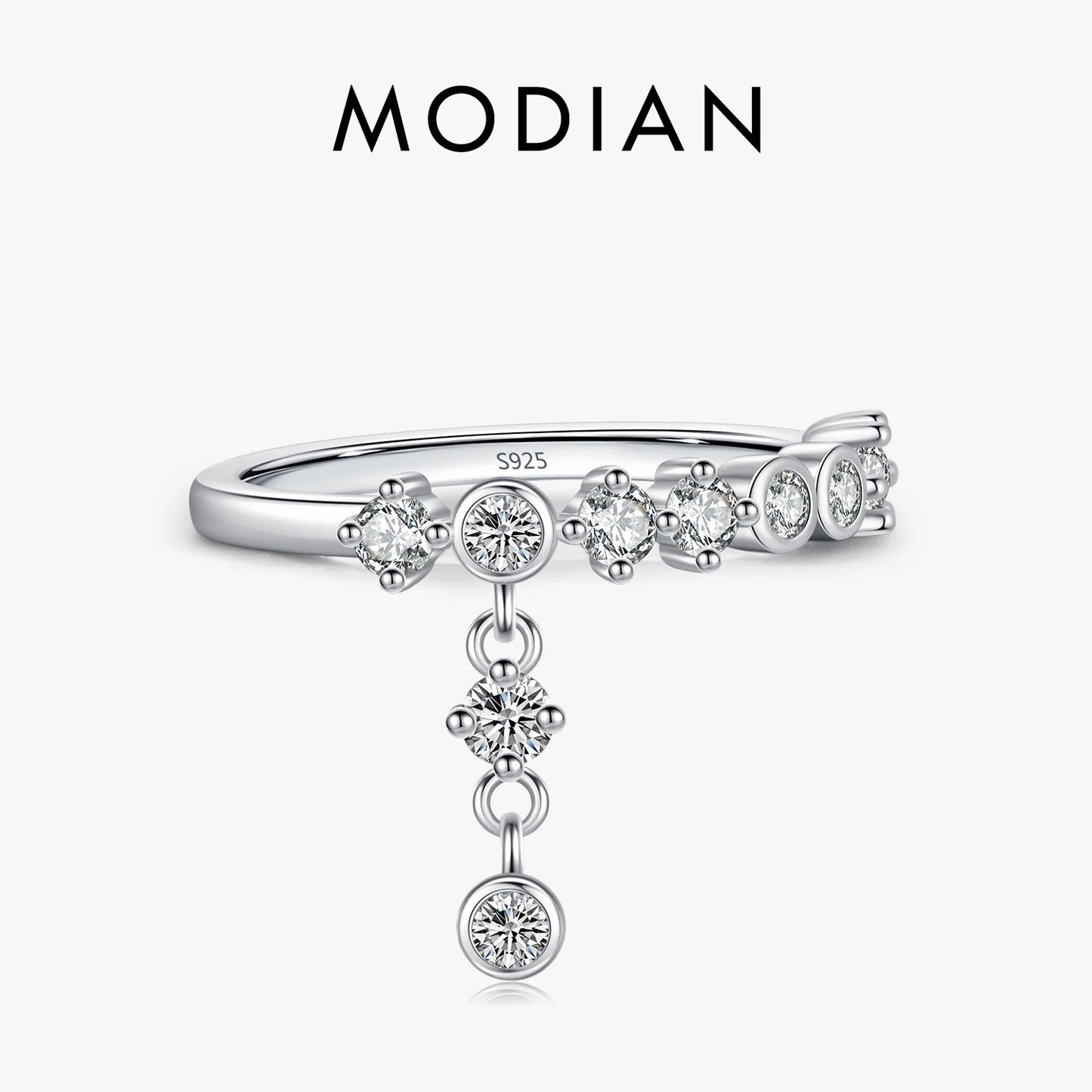 Anillos de dedo MODIAN de plata de ley 925 con circonitas redondas brillantes de alta moda para mujer, joyería fina para fiestas.