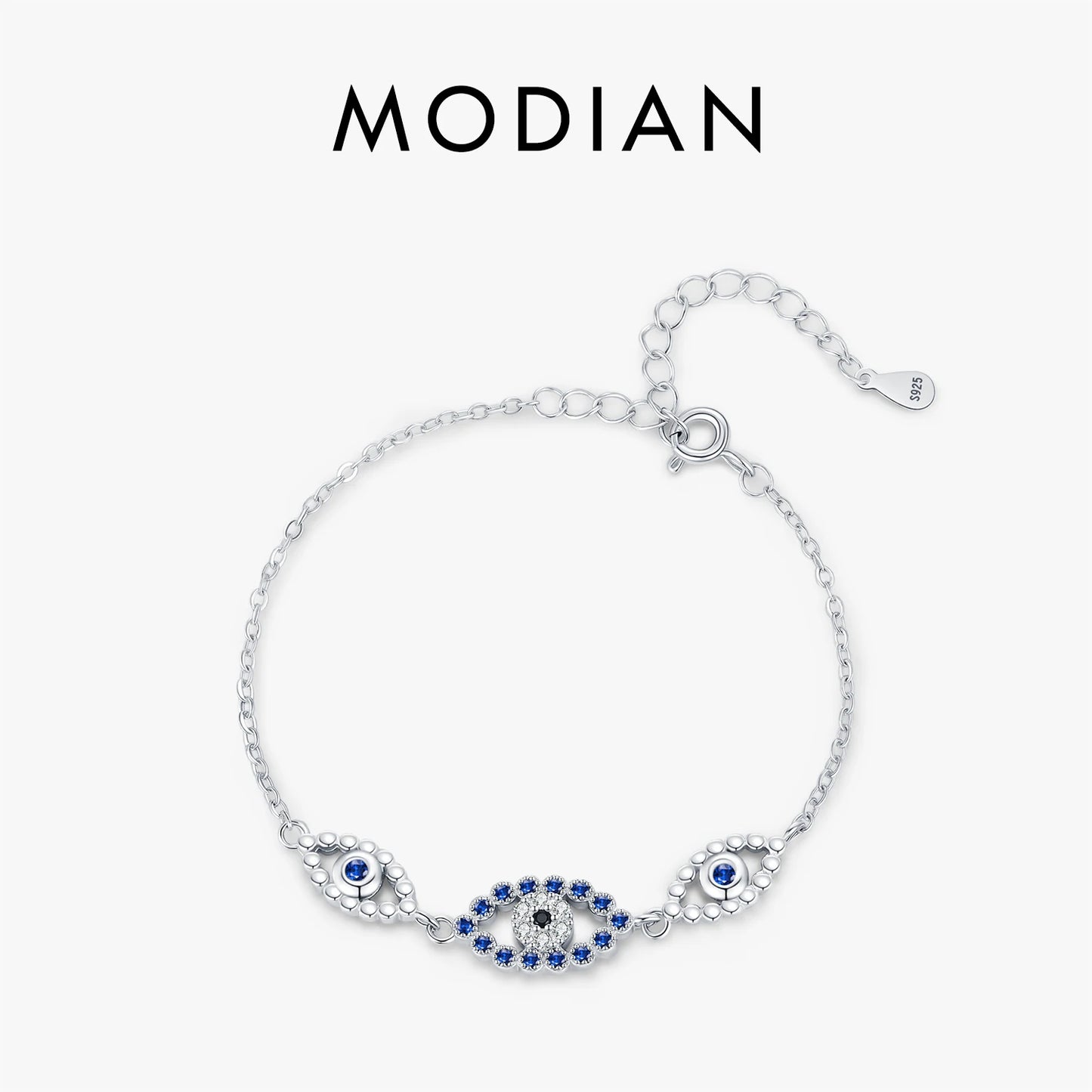 MODIAN 925 Sterling Silver Hollow Blue Zirconia Eyes To Eyes Bracelet Fashion Link Chain Bracelets For Women Vacation Jewelry