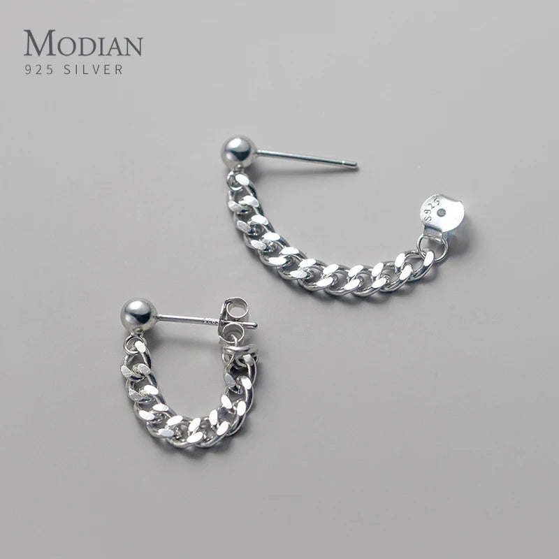 Pendientes MODIAN 100% plata de ley 925 con cadena de eslabones gruesos para mujer y hombre, joyería de moda unisex estilo punk, hip-hop y pop.