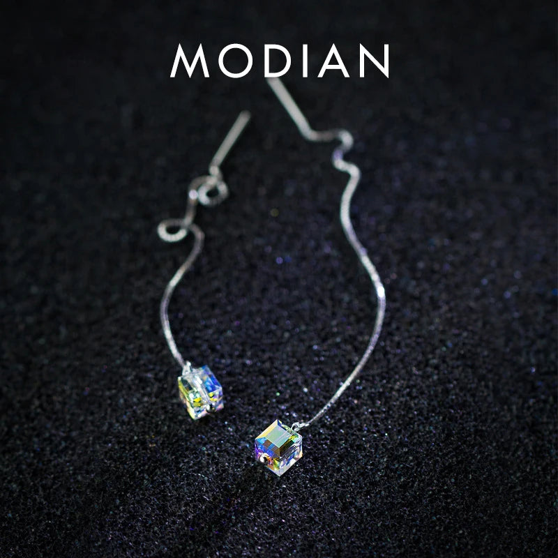 Modian - Pendientes de plata de ley 925 con forma de gota cuadrada geométrica de cristal colorido para mujer, joyería fina de moda