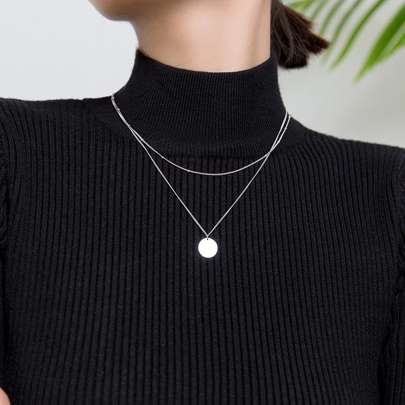 Collar con colgante de bola pequeña de lentejuelas minimalistas de Modian para mujer, regalo de plata de ley 925, collar de cadena doble, joyería fina