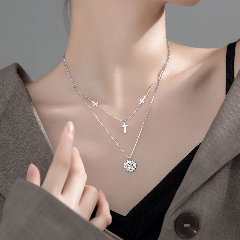 Modian Classic 925 Sterling Silver Stackable Cross Lettering Lovers Avatar Coin Confessions Pendant for Women Fine Jewelry Gift