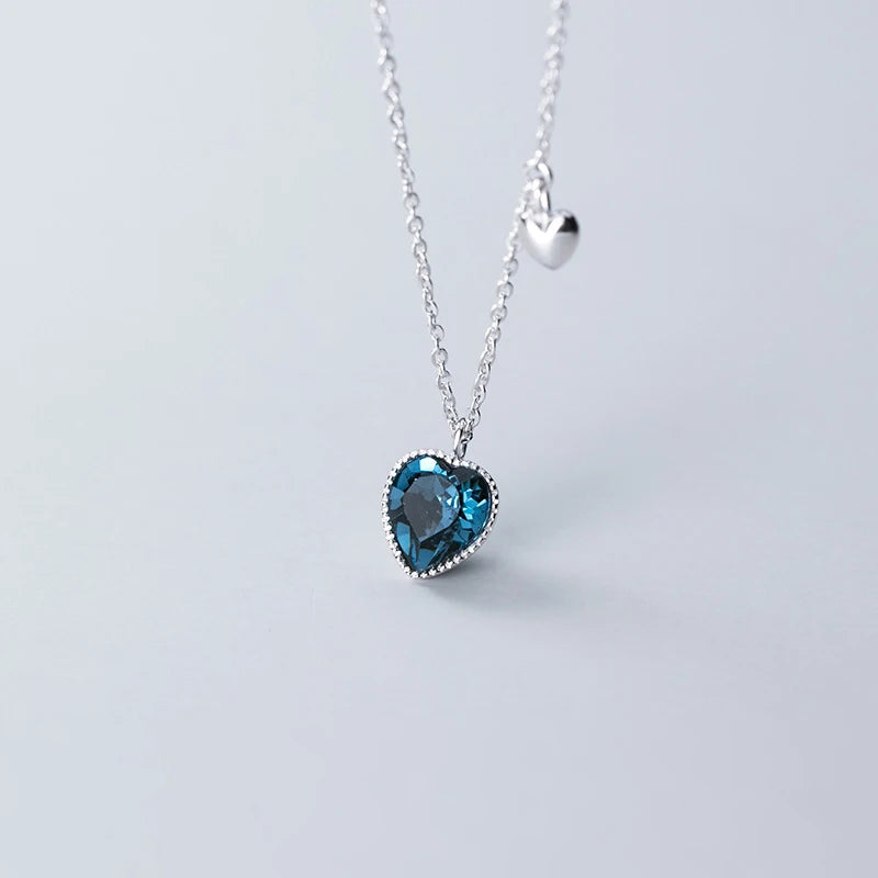 Collar con colgante de plata de ley 925 auténtica con corazones románticos de cristal azul profundo de Modian para mujer, joyería fina, regalo para novias.