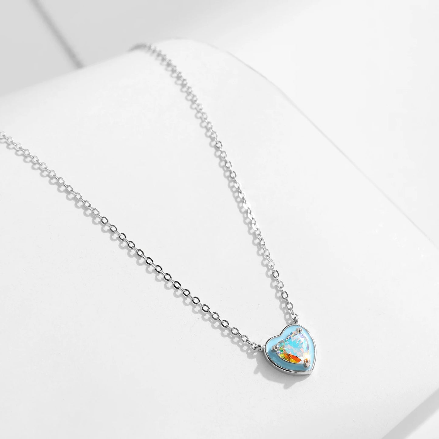 Colgante de corazón esmaltado azul claro MODIAN en plata de ley 925, cadena de corazón romántica y colorida para mujer, joyería fina, regalos.