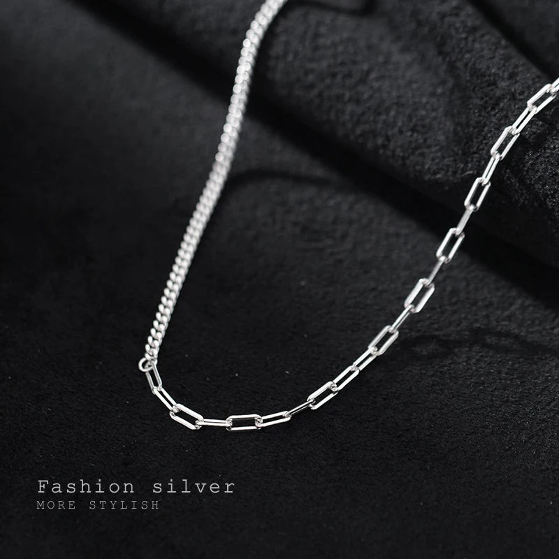 Collar de cadena asimétrica Modian, de plata de ley 100 % 925, sencillo, para mujeres y niñas, accesorios de joyería.