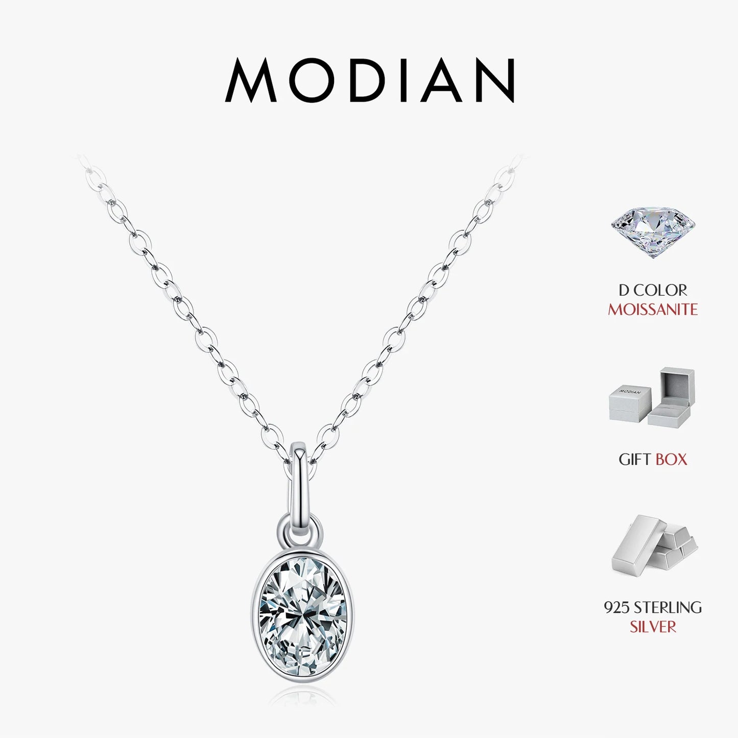 Collar MODIAN de moissanita de 1 quilate con bisel ovalado de color D, colgante de boda de lujo de plata de ley 925 para mujer, joyería fina