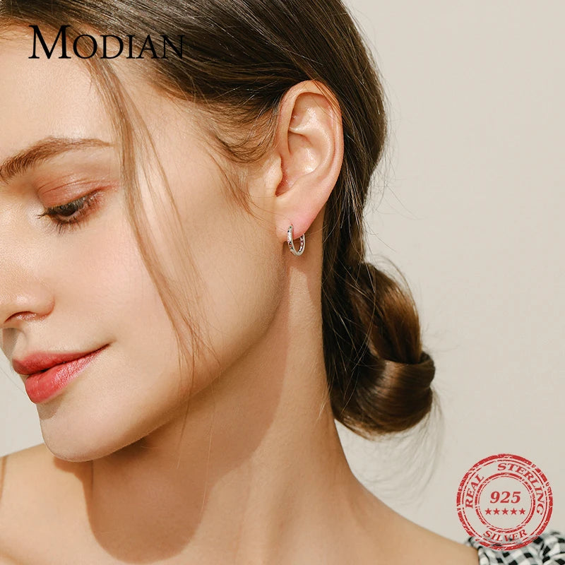 Pendientes de aro MODIAN de plata de ley 925 auténtica con circonitas de color arcoíris y círculos simples para mujer, joyería fina y elegante a la moda.