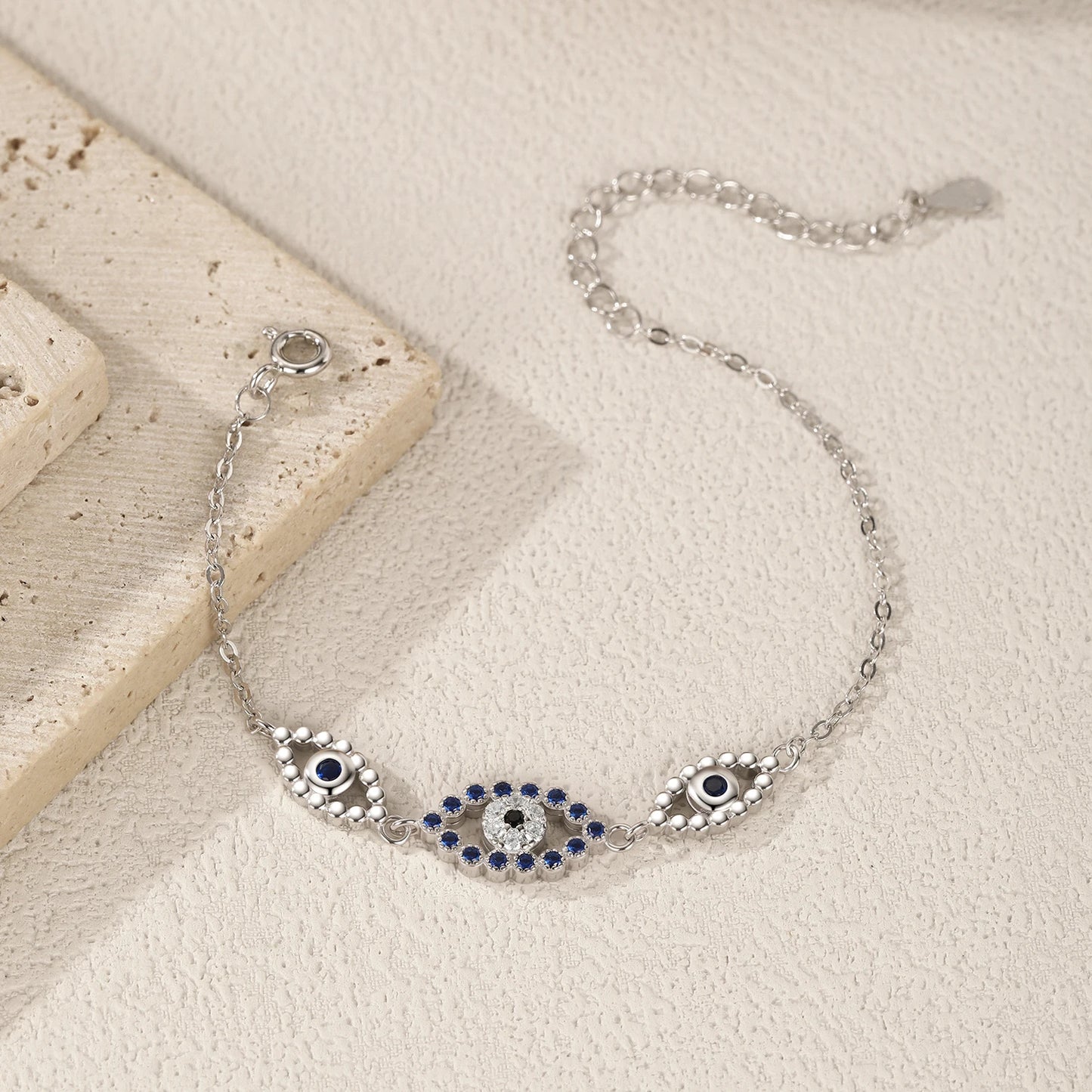 MODIAN 925 Sterling Silver Hollow Blue Zirconia Eyes To Eyes Bracelet Fashion Link Chain Bracelets For Women Vacation Jewelry