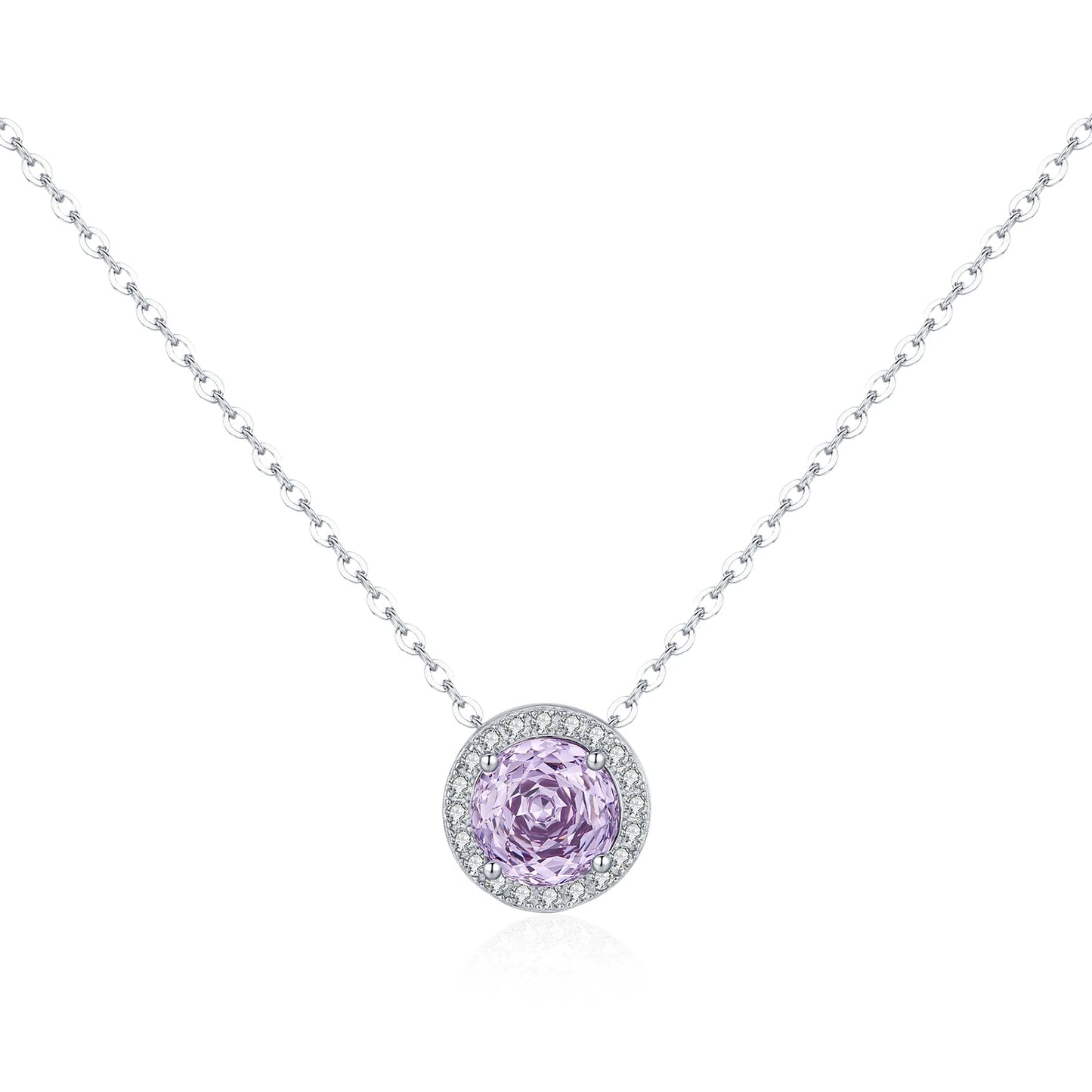 Collar MODIAN de plata de ley 925 con circonitas brillantes de corte redondo y color lavanda para mujer.