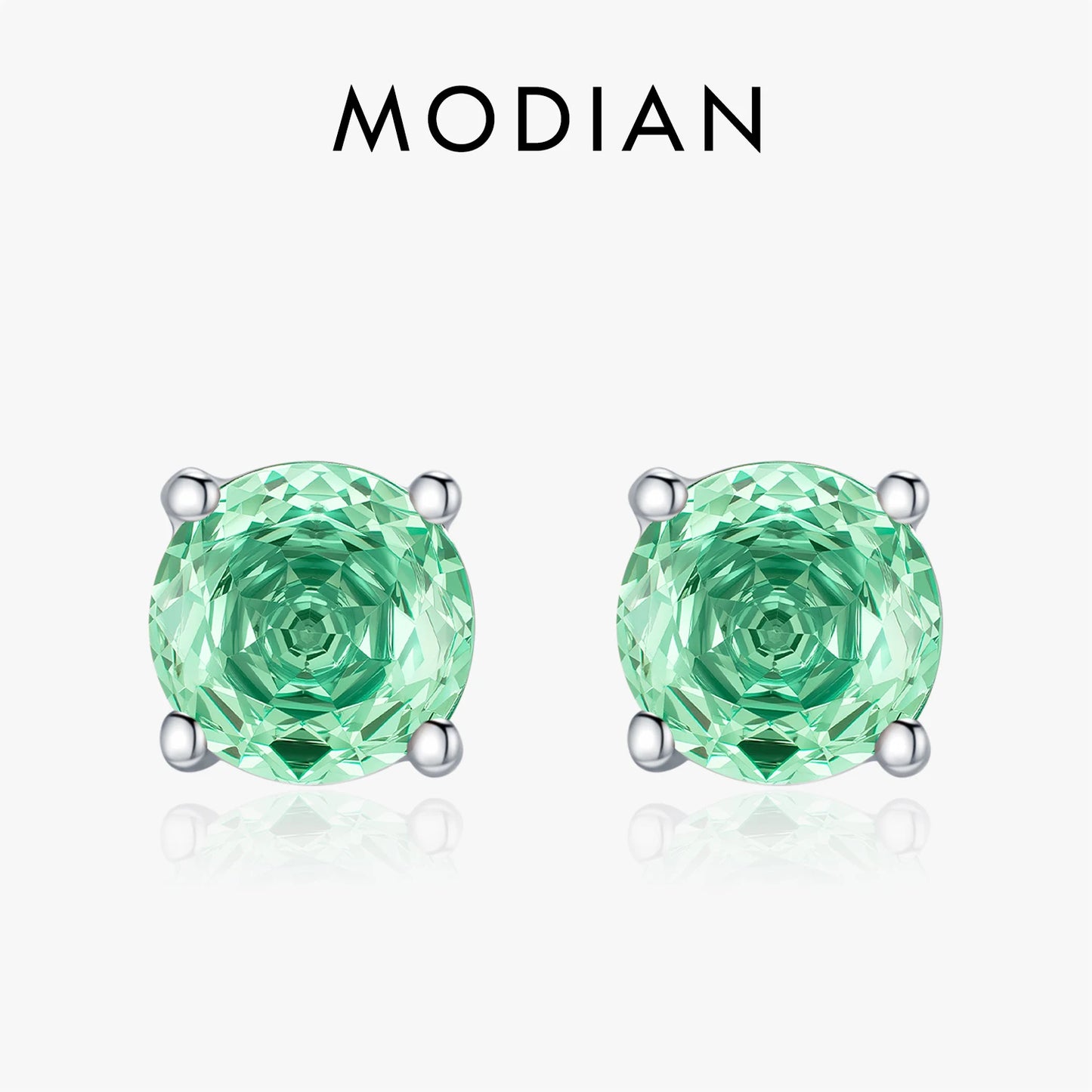 MODIAN Fresh Paraiba Color Round CZ Ear Studs 925 Sterling Silver Delicate Rose Cut Stud Earrings For Women Fine Jewelry