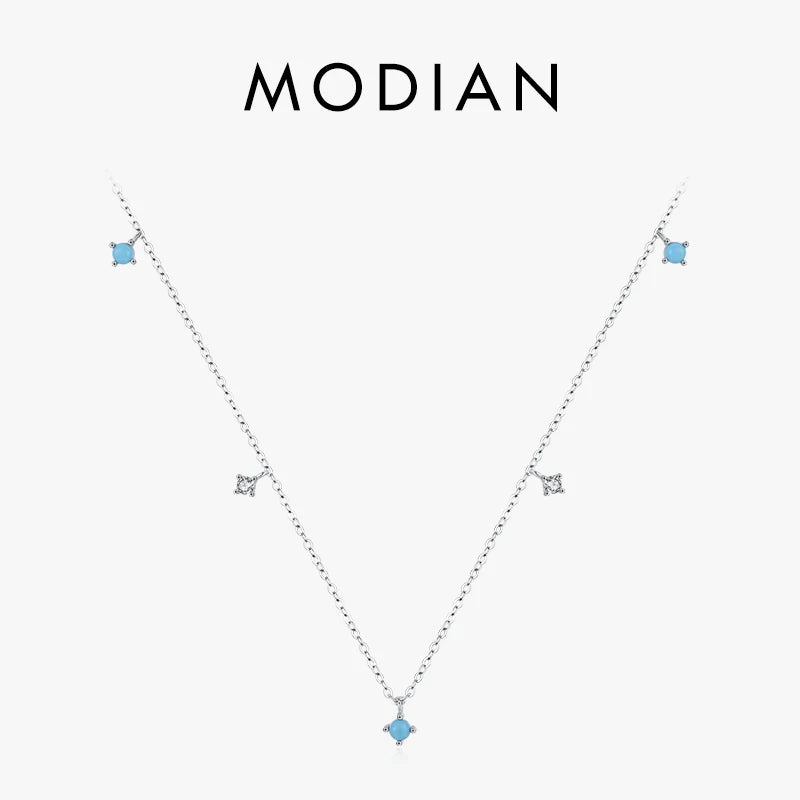 Collar con colgante de cadena de eslabones turquesa de Moidan, de plata de ley 925 auténtica, para mujer, joyería fina de uso diario.