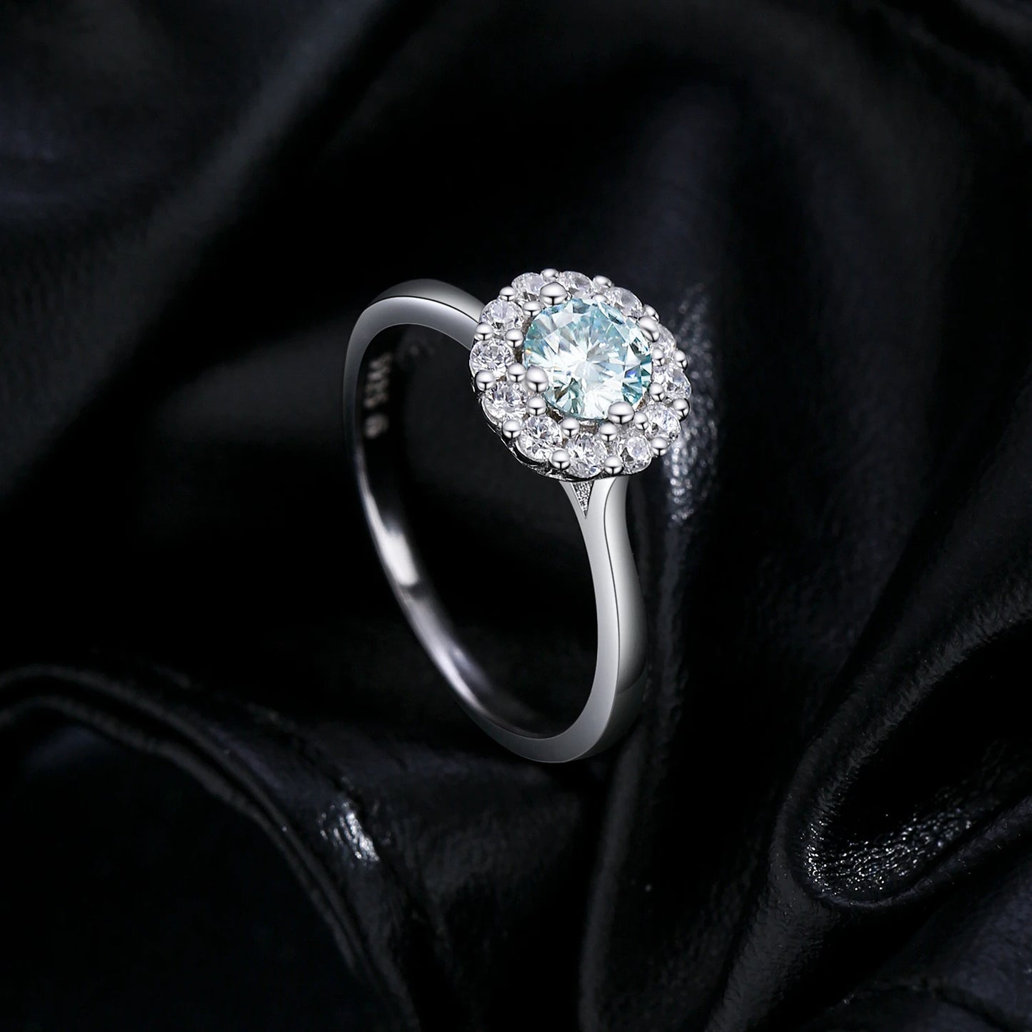 Anillo de moissanita con halo de color verde azulado de MODIAN D, plata de ley 925, elegante y moderno, para mujer, joyería fina para bodas.