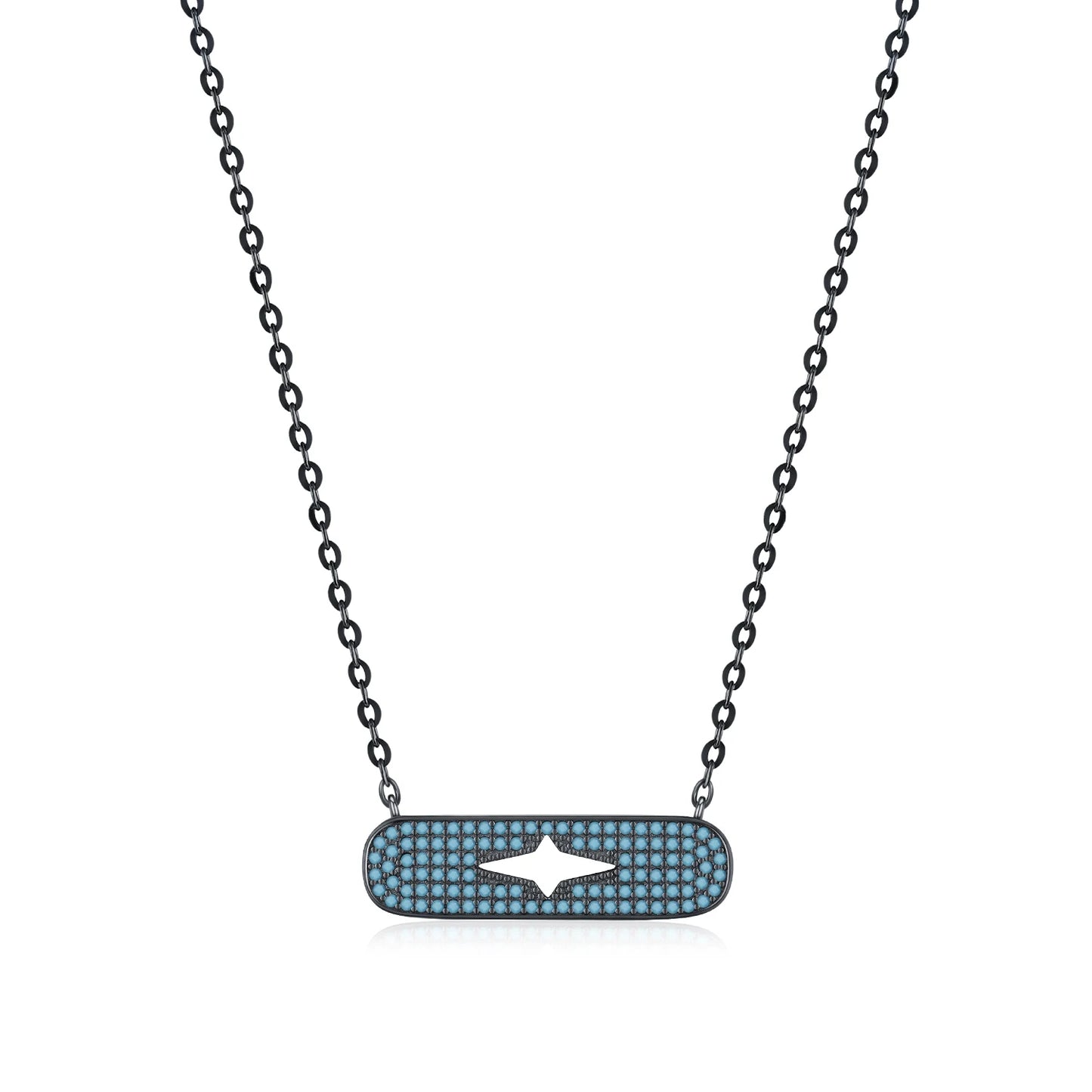 MODIAN 925 Sterling Silver Punk Hallow Out Star Black Golden Pendant Necklace Synthetic Turquoise Stackable Jewelry For Women