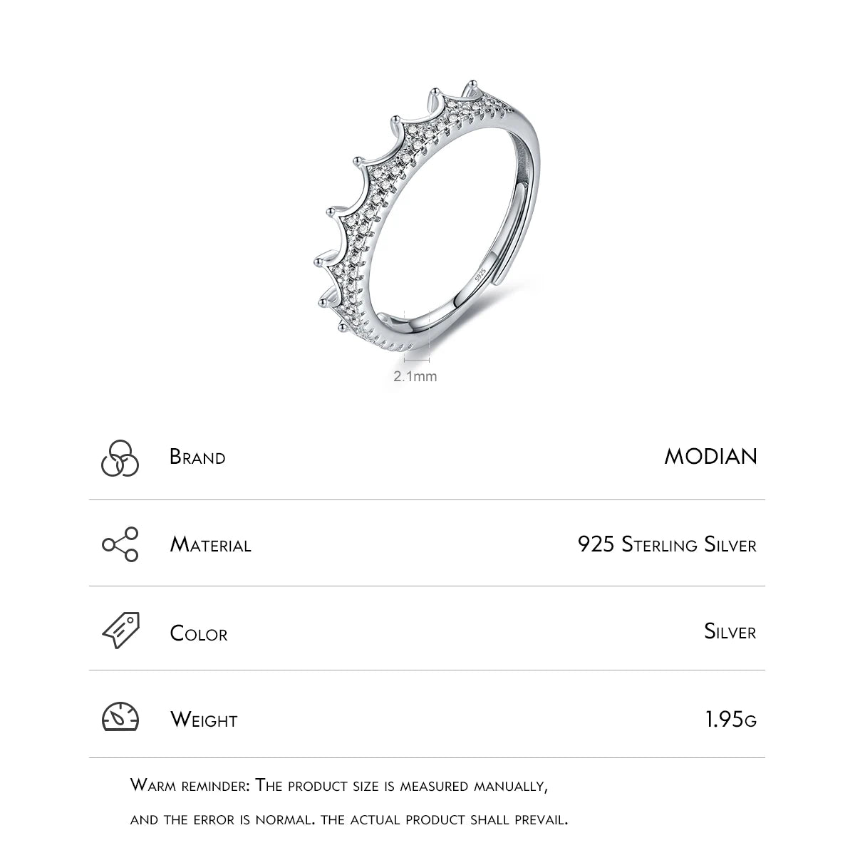 Anillo de dedo MODIAN de plata de ley 925 con circonita cúbica transparente, moderno, de tamaño abierto y ajustable, para mujer, joyería fina para boda, regalo