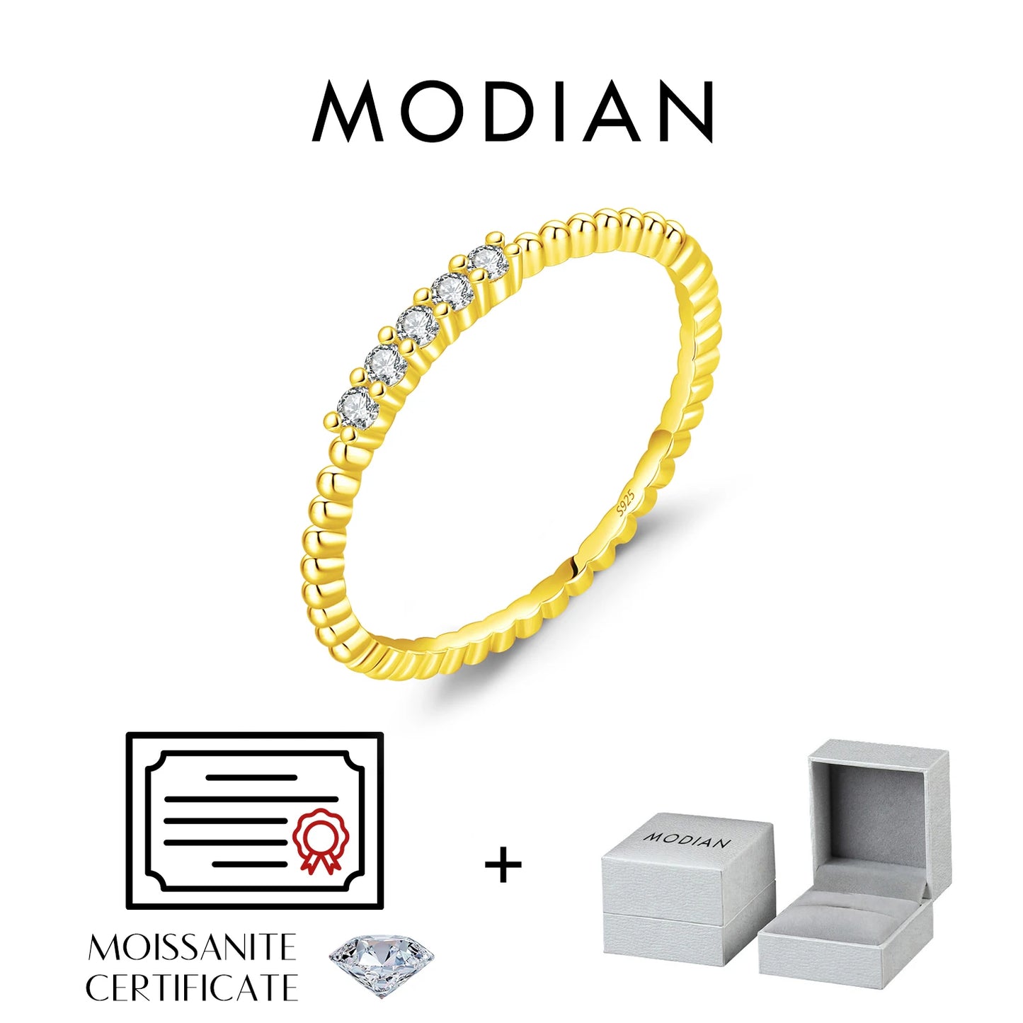 Anillo de eternidad de moissanita brillante MODIAN, plata de ley 925, apilable, popular, para mujer, joyería de fiesta