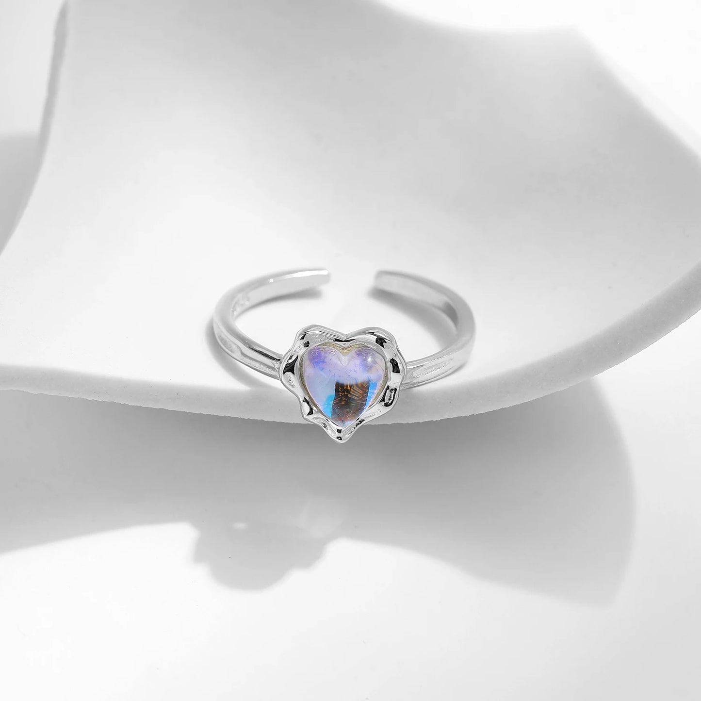 Anillos ajustables MODIAN de plata de ley 925 con piedra lunar brillante y exquisito para mujer, anillos de moda con forma de corazón, talla libre, joyería fina.