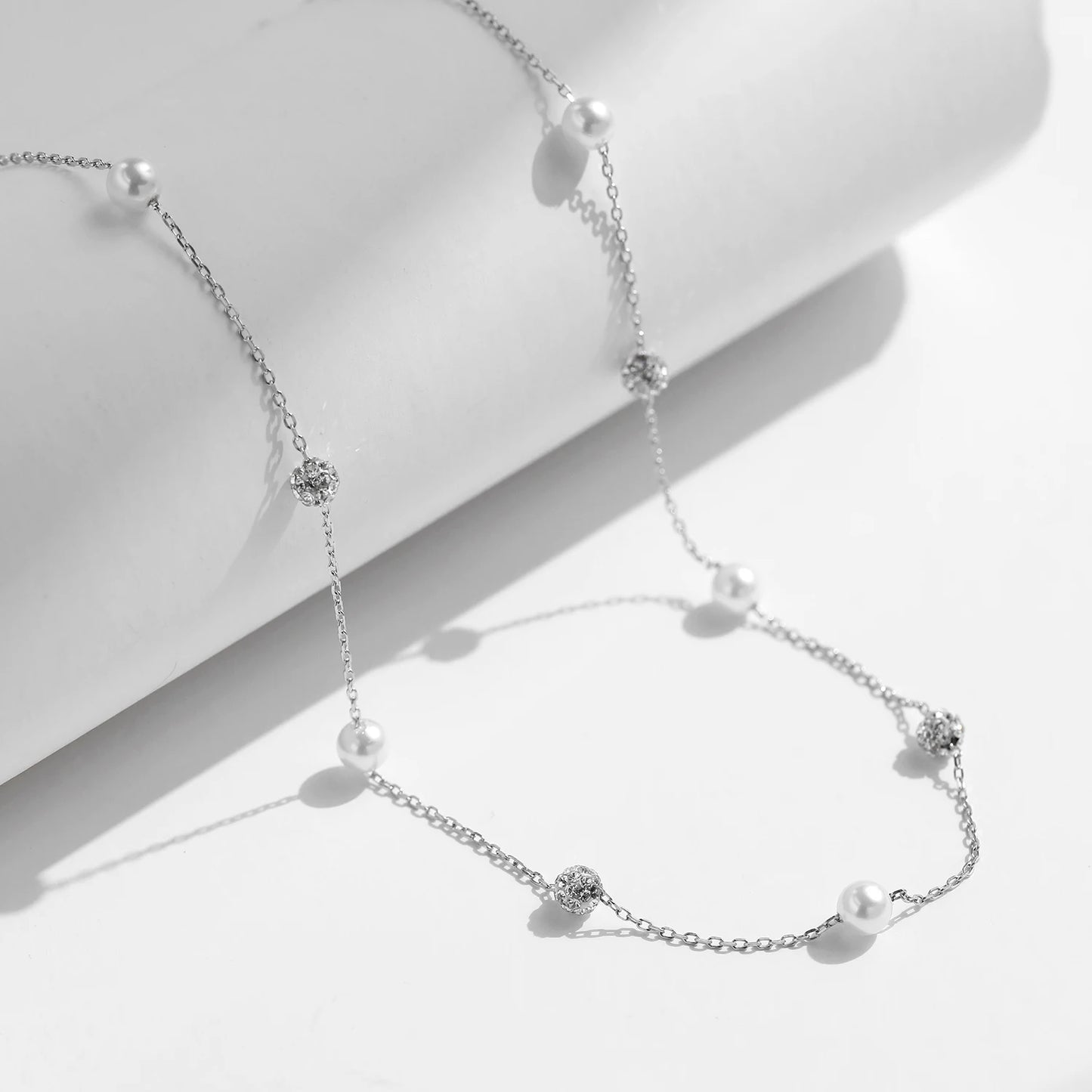Collar con colgante de cadena de perlas y cuentas de circonita de plata esterlina 925 de MODIAN para mujer, joyería fina, regalo de San Valentín.