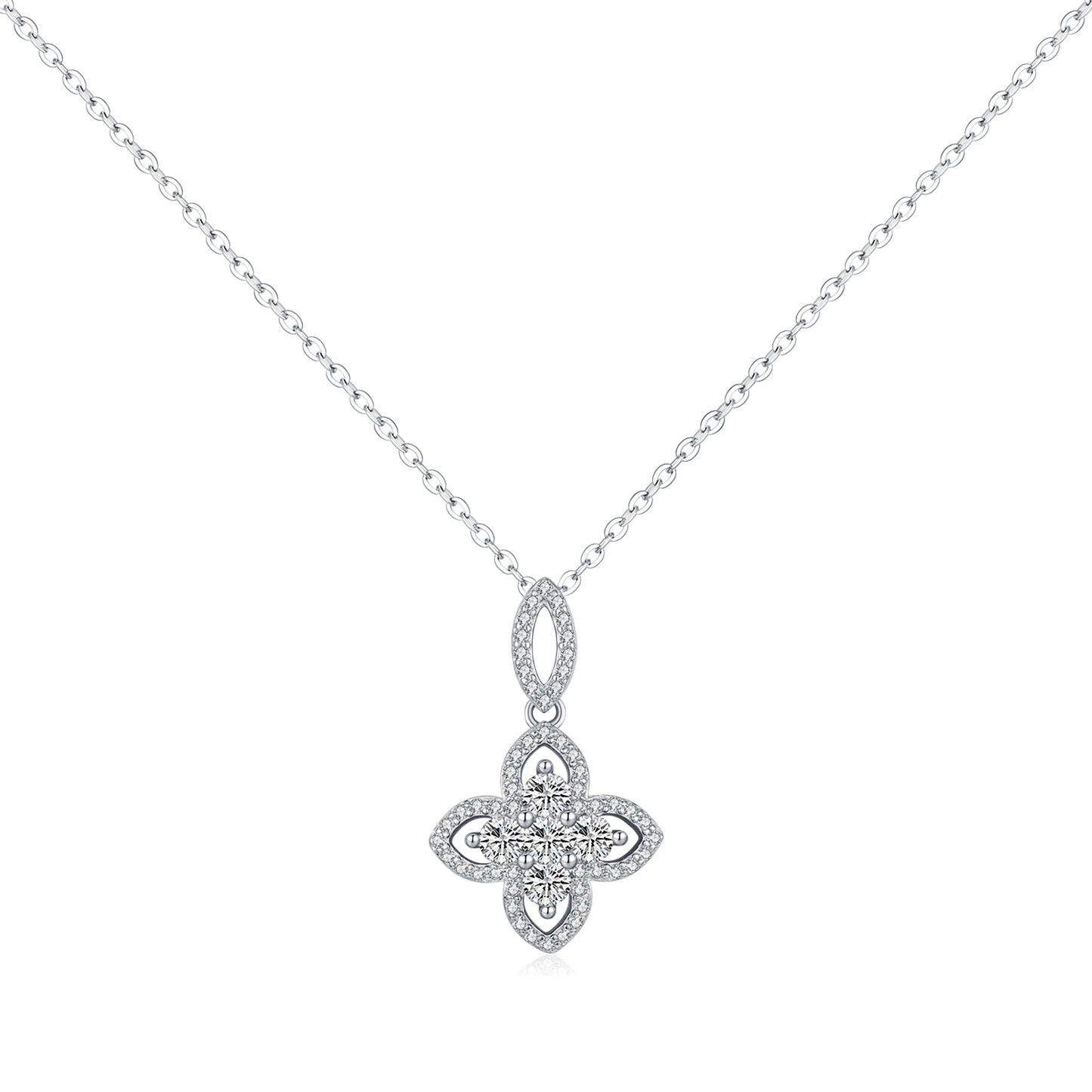 Collar de cadena con eslabones de trébol de cuatro hojas y circonita cúbica brillante de MODIAN, colgante elegante de flor de plata de ley 925 para mujer, joyería