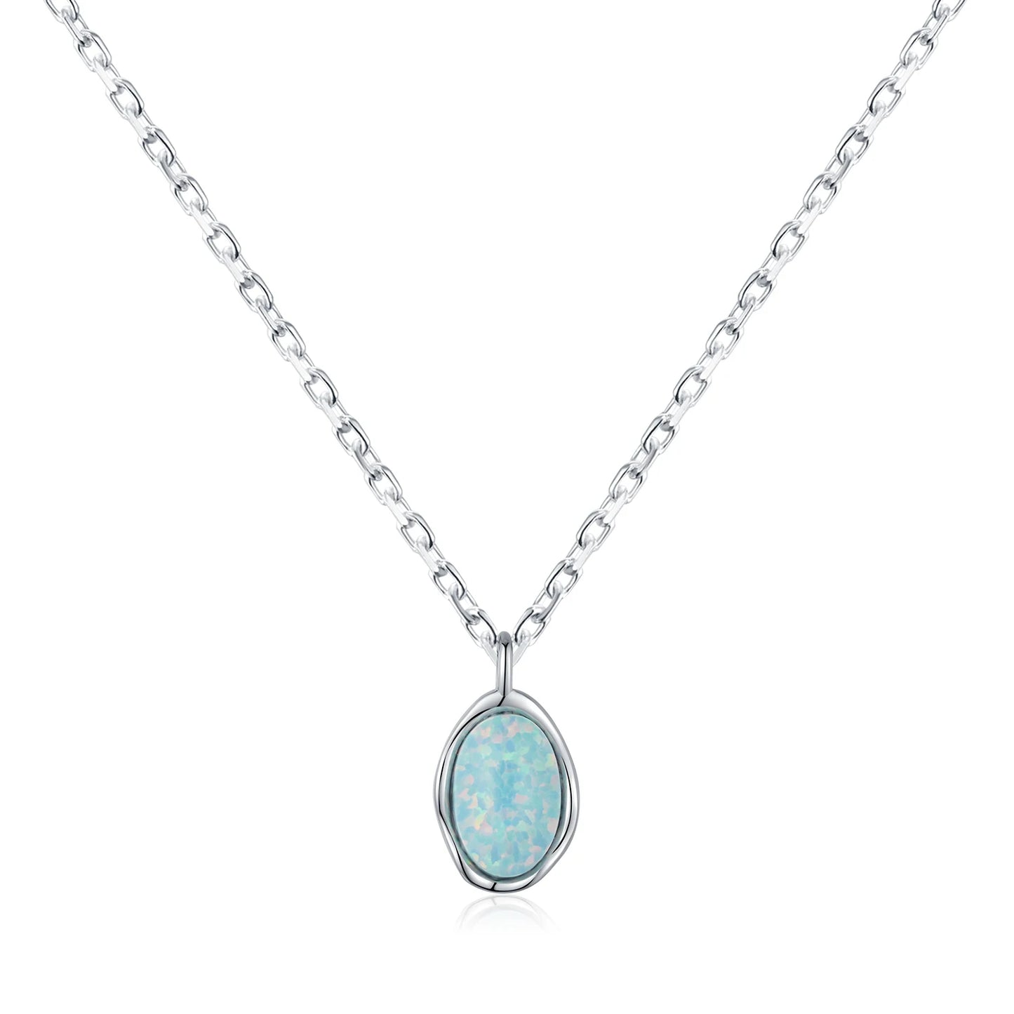 Collar de cadena de eslabones MODIAN de plata de ley 925 con colgante de ópalo de metal con ondas irregulares vintage para mujer, joyería fina