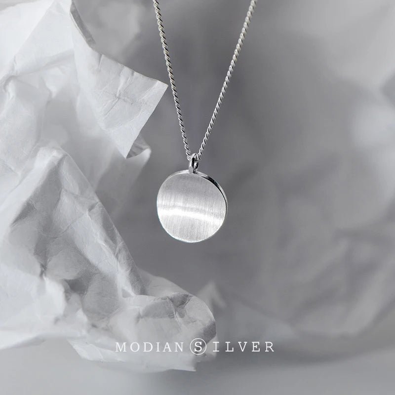 Collar con colgante geométrico cóncavo redondo de plata esterlina 925 pura MODIAN para mujer, collar sencillo de moda, joyería fina