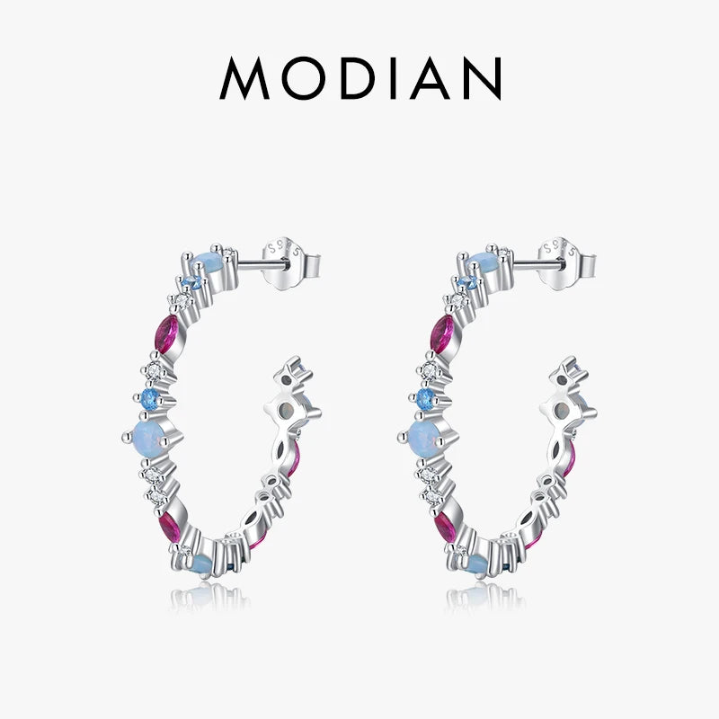 Pendientes Modian auténticos de plata de ley 925 con circonitas de color arcoíris para mujer, regalo de boda, joyería fina.