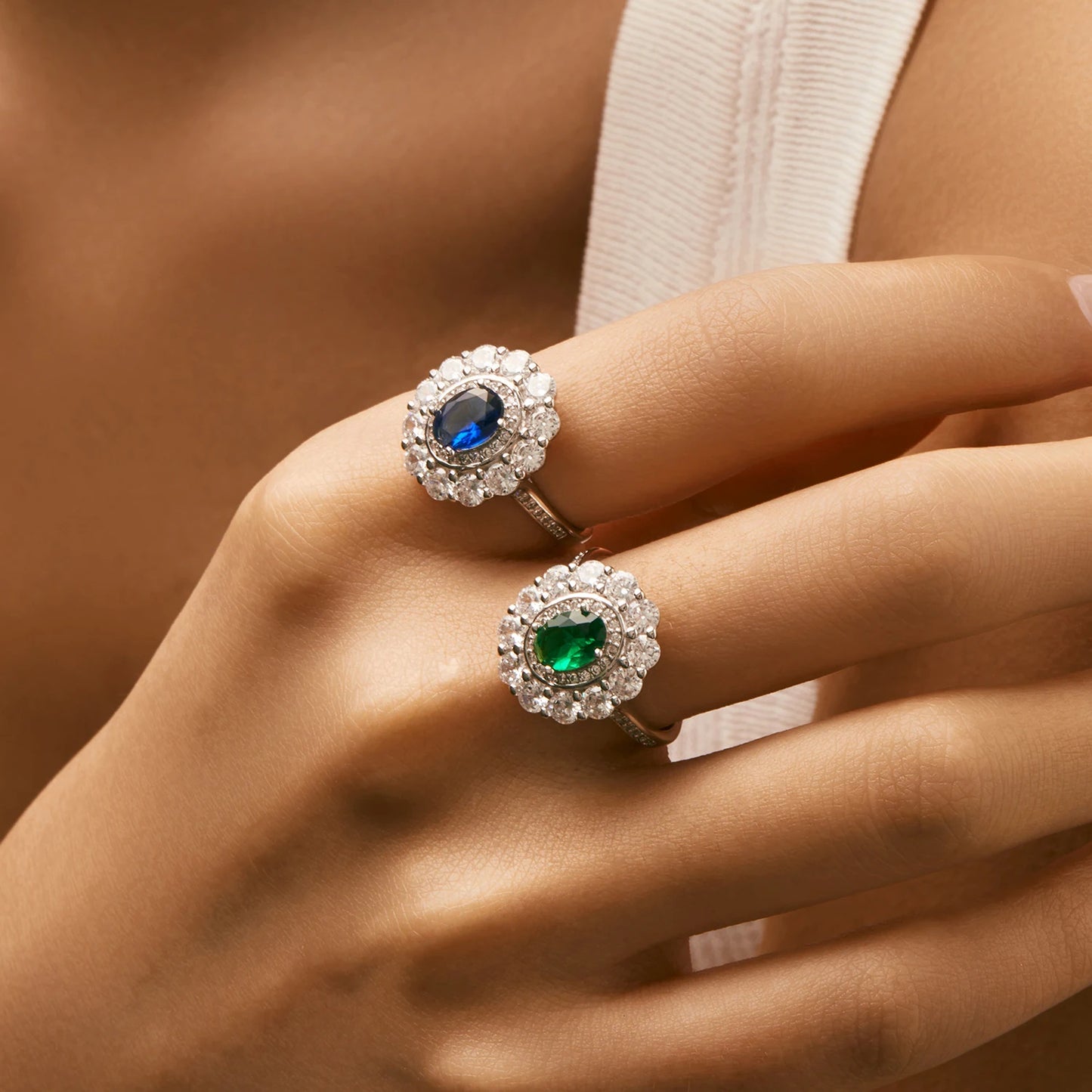 Anillo de lujo MODIAN de plata de ley 925 con circonitas ovaladas brillantes, joyería clásica para cócteles, regalo para mujer