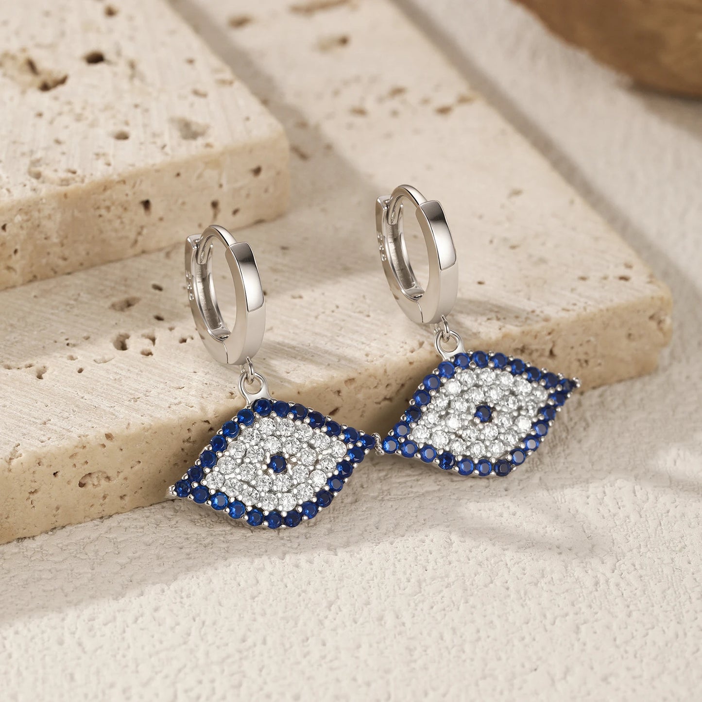 Pendientes de aro MODIAN de plata de ley 925 con circonitas azules de lujo, joyería fina y brillante para mujer, con hebilla para la oreja.