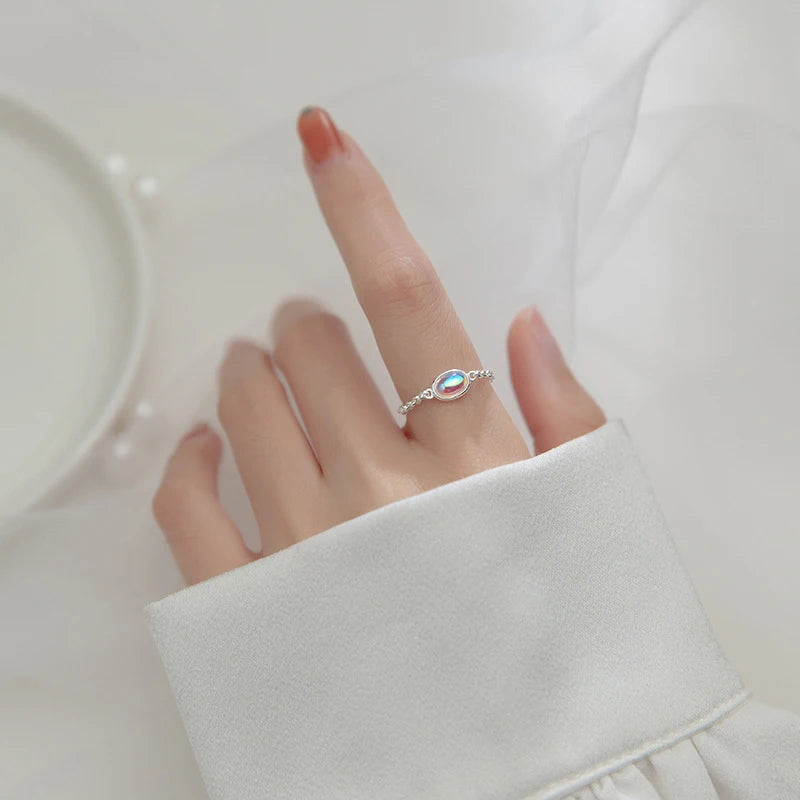 Anillo ajustable Modian de plata de ley 925 100% con cristales ovalados arcoíris para mujer, joyería fina de lujo para bodas.