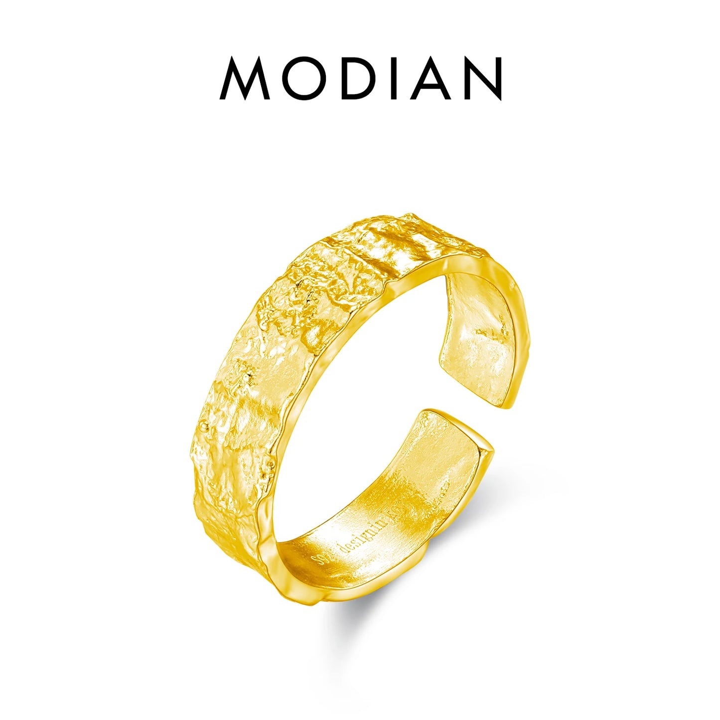 Anillos MODIAN de plata de ley 925 con textura exfoliante para mujer, ajustables, gruesos, apilables, joyería minimalista.