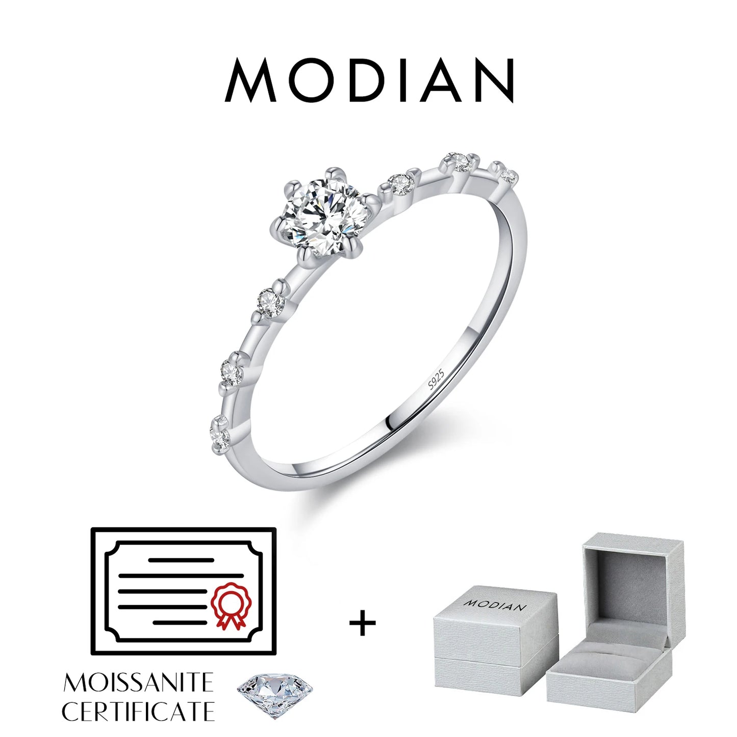 Anillo de boda de moissanita color D de MODIAN, plata de ley 925, anillo de eternidad con diamantes de laboratorio, apilable, exquisita joyería para mujer, regalo